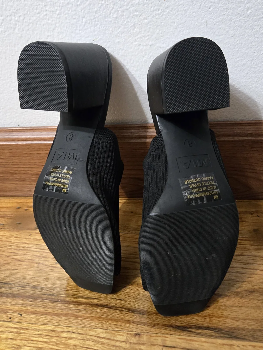 MIA Black Knit Open-Square Toe Block Heel Mule